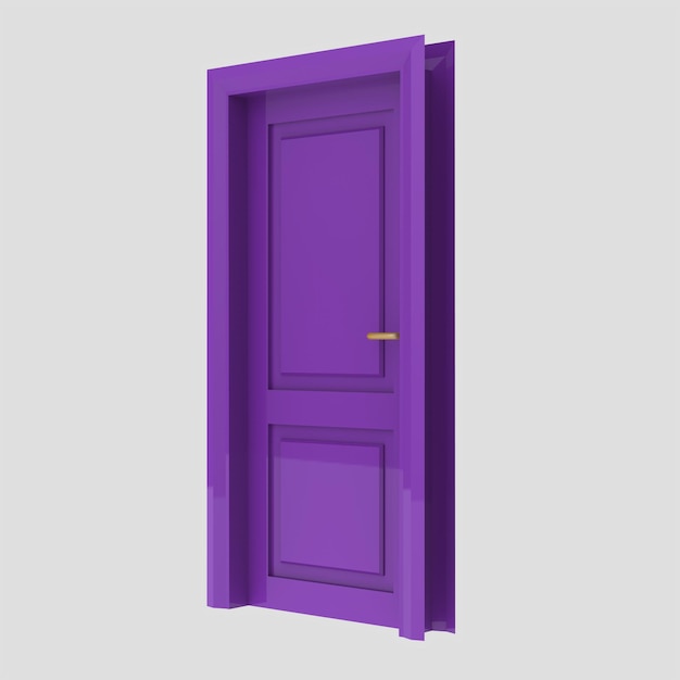 Conjunto de porta interior de madeira roxa ilustração diferente aberto fechado fundo branco isolado