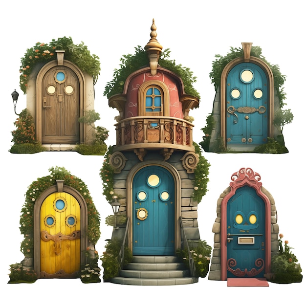 Foto conjunto de portas de entrada de casas residenciais