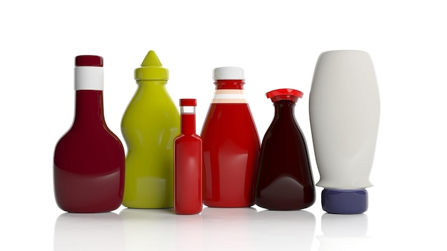 Foto conjunto de produtos de molho na ilustração 3d de fundo branco