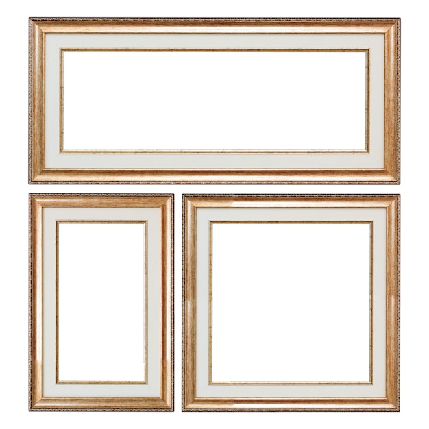 Conjunto de quadros vintage de madeira para closeup com espaço em branco para o seu projeto isolado em um fundo branco