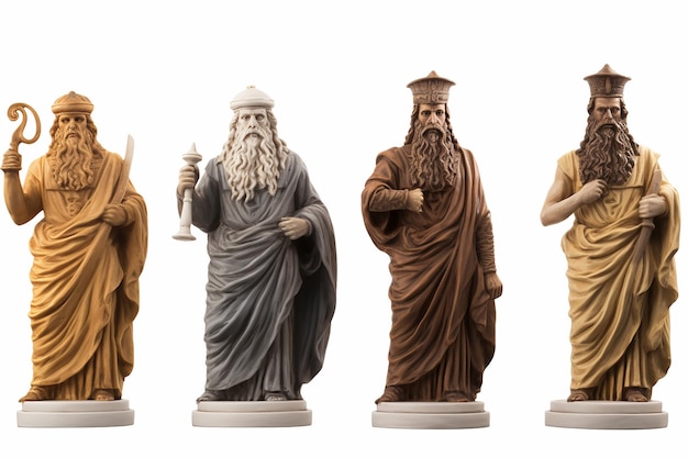 Conjunto de quatro estátuas de desenho animado da Grécia Antiga