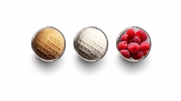 Conjunto de quatro várias bolas de sorvete ou colheres isoladas no fundo branco