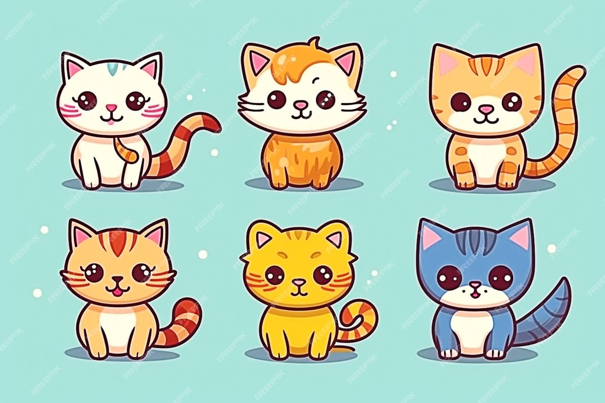 ilustração dos desenhos animados de gatos fofos e personagens de gatinhos.  conjunto de gatos fofos, coleção