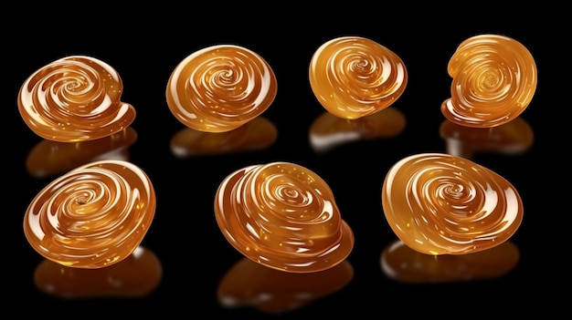 Conjunto de redemoinhos de caramelo isolados em fundo transparente ai generative