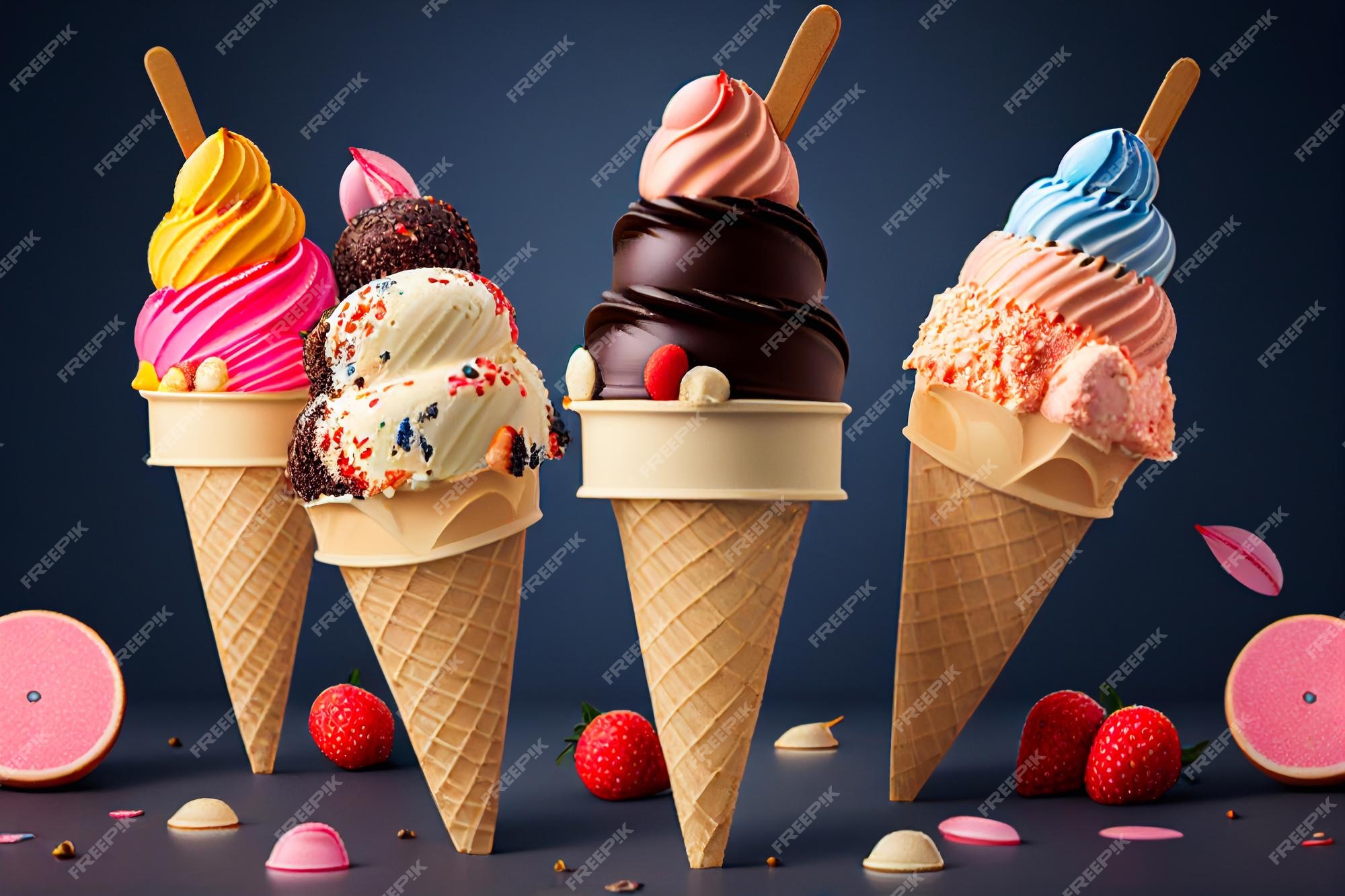 Jogo, icecream, diferente, sabores, ilustração