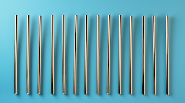 Conjunto de seis palhinhas de aço inoxidável com fundo azul