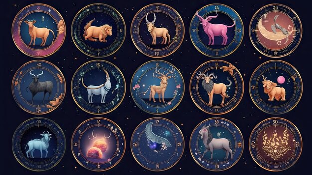 Foto conjunto de signos mágicos do zodíaco no conceito de universo, cartomante de crença generative ai