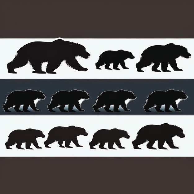 Conjunto de silhuetas de ursos em fundo branco