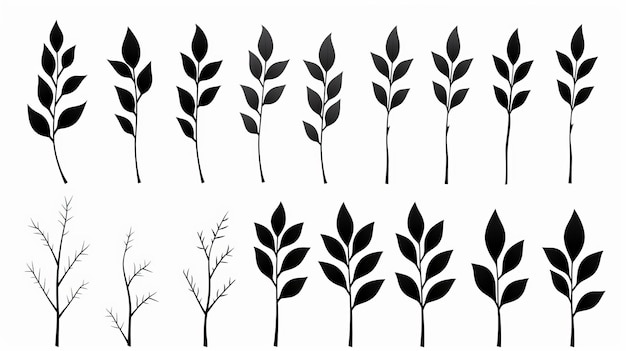 Conjunto de silhuetas vetoriais de plantas minimalistas desenhadas à mão