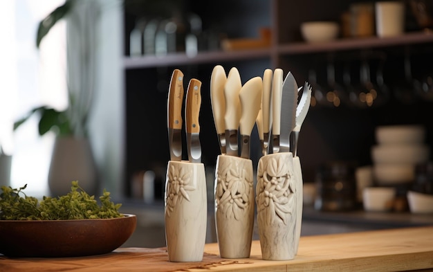 Foto conjunto de suportes de facas de cerâmica
