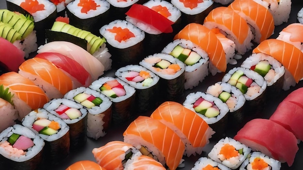 Conjunto de sushi e maki roll