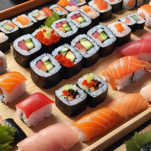 Conjunto de sushi e maki roll