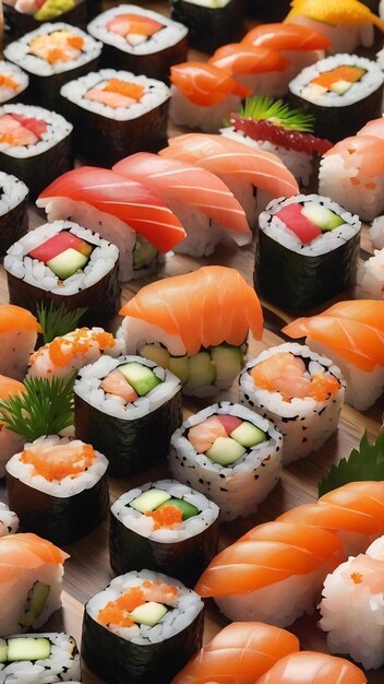 Conjunto de sushi e maki roll