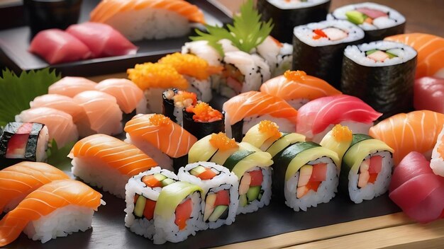 Conjunto de sushi e rolo de maki