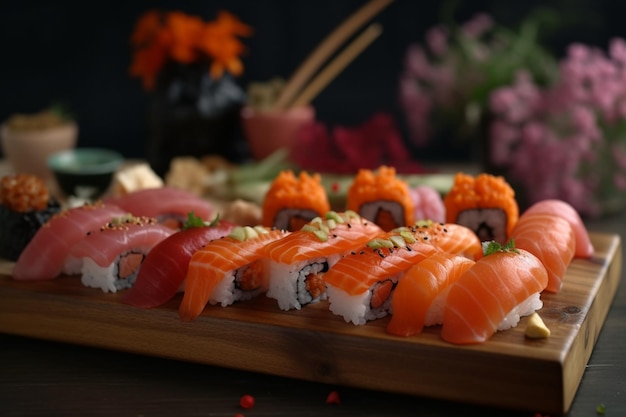 Conjunto de sushi gourmet Nigiri e maki AI Generated