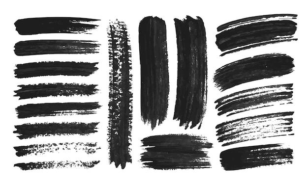 Conjunto de traços de pincel de tinta preta linhas elementos de design ilustração desenhada à mão vetor