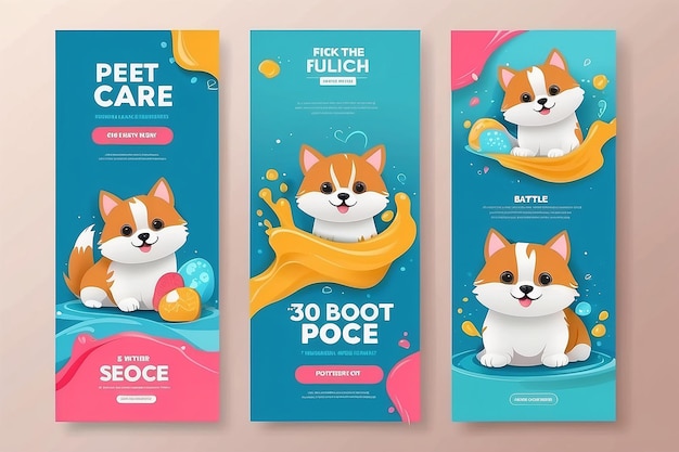 Foto conjunto de três fundos fluidos de promoção de cuidados com animais de estimação banner pacote de mídia social modelo vetor premium