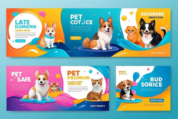 Foto conjunto de três fundos fluidos de promoção de cuidados com animais de estimação banner pacote de mídia social modelo vetor premium