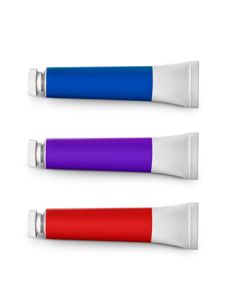 Conjunto de tubos coloridos com tinta em um fundo branco