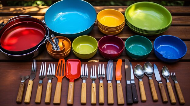 conjunto de utensílios de cozinha coloridos