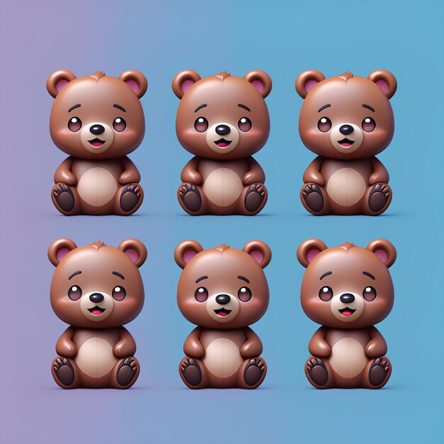 Foto conjunto de várias emoji de urso de desenho animado emoção 3d plano símbolo de sinal isolado
