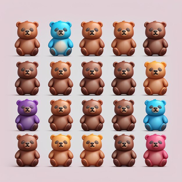 Foto conjunto de várias emoji de urso de desenho animado emoção 3d plano símbolo de sinal isolado