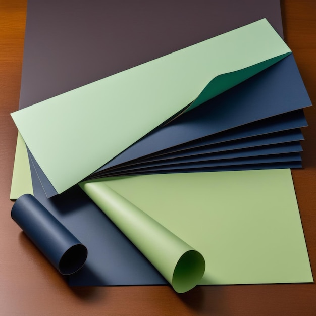 conjunto de várias folhas de papel folhas de paper e fundo verde top viewset de vários sh de papel