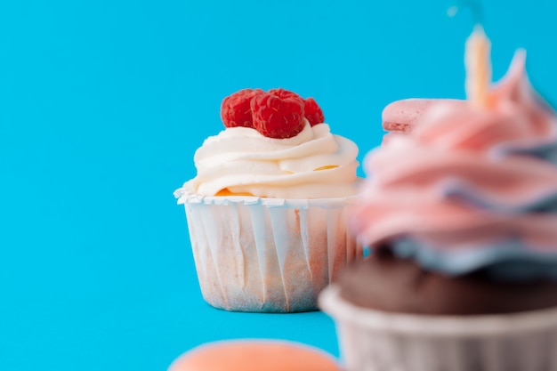 Conjunto de vários bolinhos fondant prontos para ser comido, conjunto brilhante e colorido