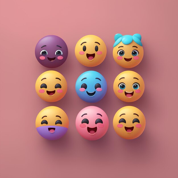 Conjunto de vários desenhos animados bonitos emoji cara amarela emoção 3D plano símbolo de sinal isolado