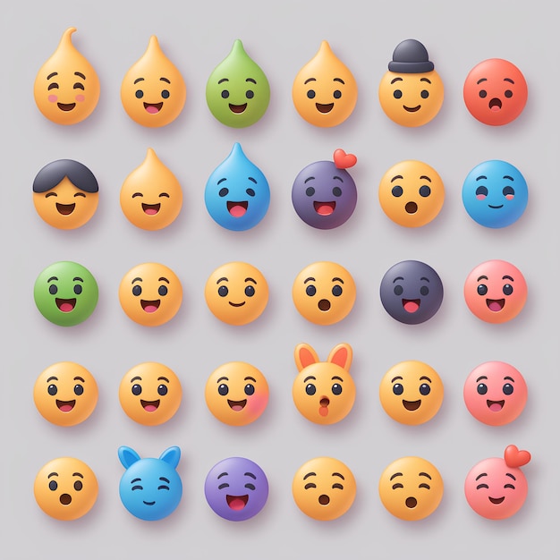 Foto conjunto de vários desenhos animados bonitos emoji cara amarela emoção 3d plano símbolo de sinal isolado