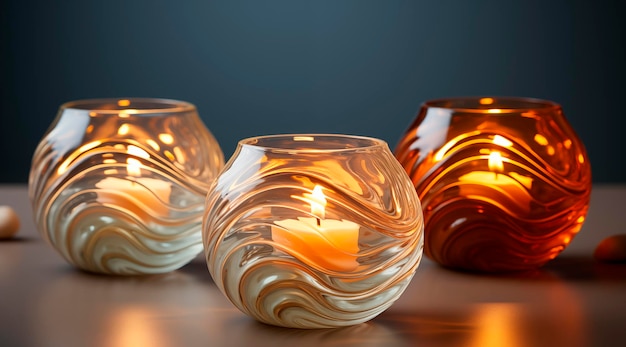 conjunto de velas e recipientes de vidro soprados à mão
