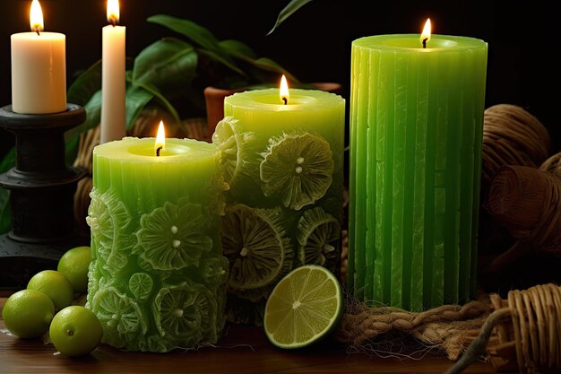 Conjunto de velas elétricas decorativas de cor limão