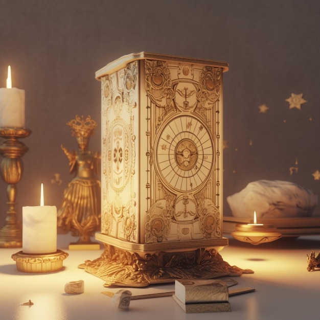 Foto conjunto de velas objetos espirituais cartas tarô ambiente espiritual esotérico