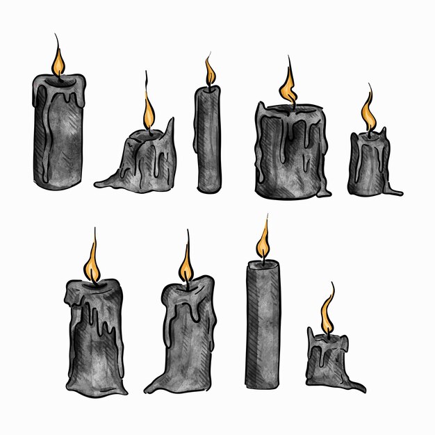 Foto conjunto de velas ocultas bruxaria conceito mágico e esotérico ilustração de aquarela desenhada à mão