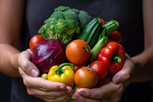 Conjunto de verão de comida saudável de legumes na mão generativa ai