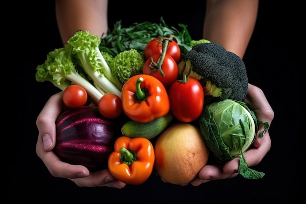 Conjunto de verão de comida saudável de legumes na mão generativa ai