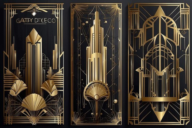 Conjunto de vetores Art deco gatsby capas douradas modelos de design criativo design gráfico de cartaz de moda