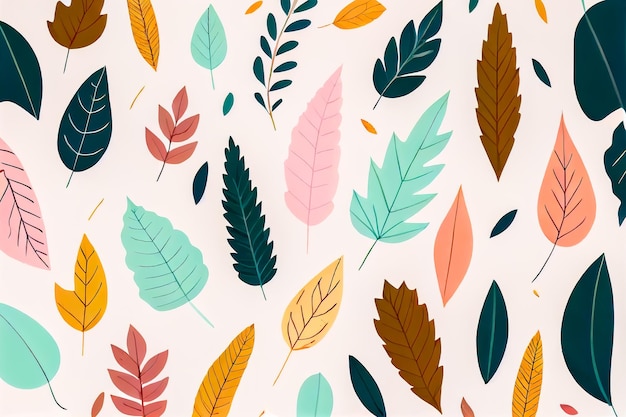 Conjunto de vista superior de folhas coloridas de folhas de outono Generative AI