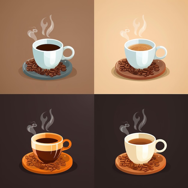 Conjunto de xícaras de café Menu de café Café fumegante bebe ilustração colorida gerada por IA