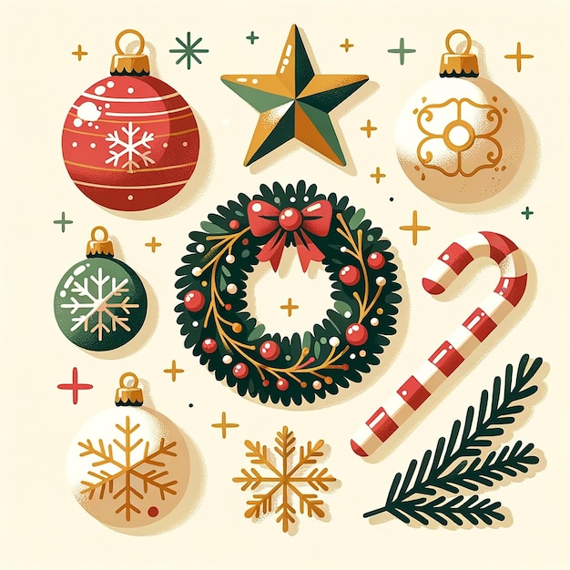 Conjunto de decoraciones navideñas Ilustración