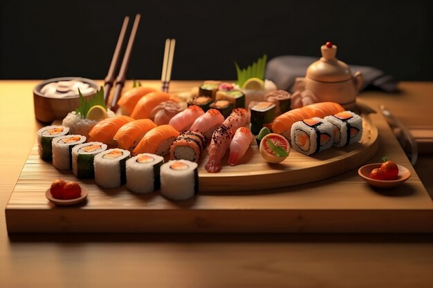 Conjunto de delicioso sushi IA generativa