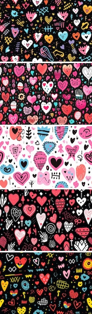 Conjunto de día de san valentín en ilustraciones de patrones de estilo boho de marcos de plumas de corona de flores de corazón y