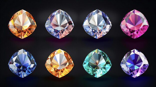 conjunto de diamantes de lujo de diferentes colores en un fondo de lujo