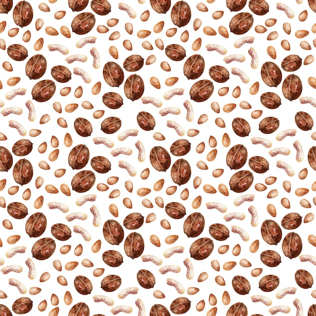 Un conjunto de dibujos de acuarela sin costuras con imágenes de productos de nutrición adecuada