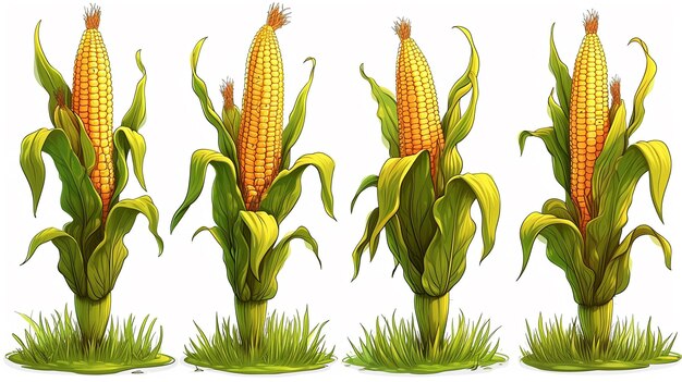 Foto conjunto de dibujos animados de maíz hd 8k papel tapiz fotográfico de stock