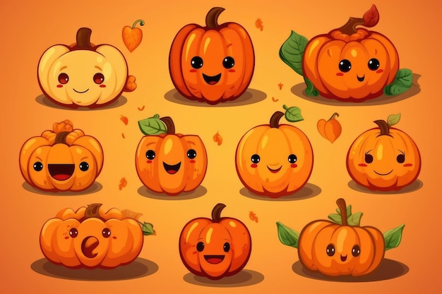 Conjunto de diferentes calabazas de Halloween sobre fondo naranja