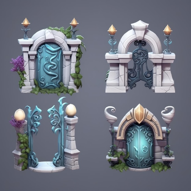Un conjunto de diferentes diseños para un castillo con un conjunto de arcos.