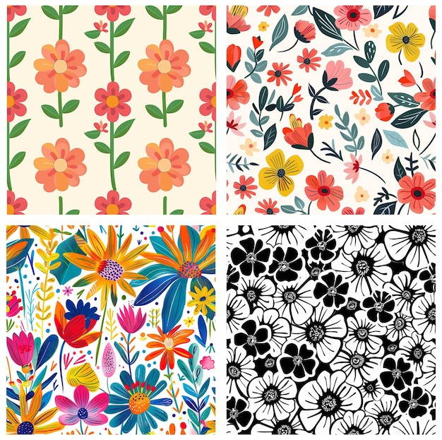 un conjunto de diferentes flores y hojas papel tapiz floral