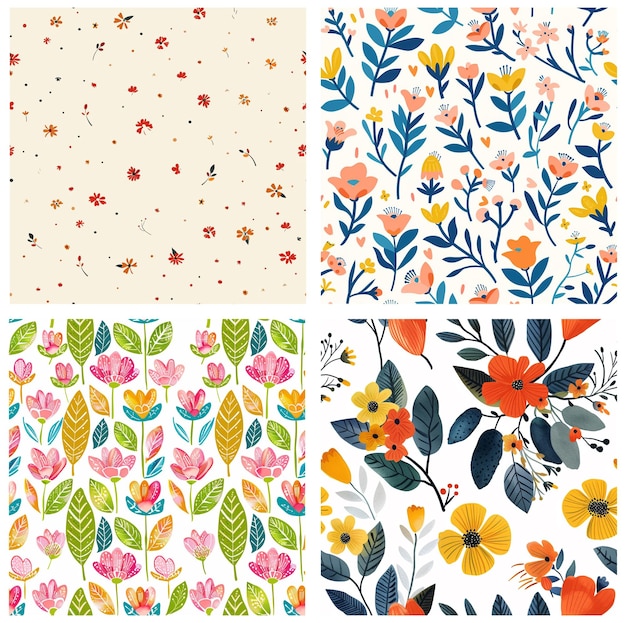 un conjunto de diferentes flores y hojas papel tapiz floral