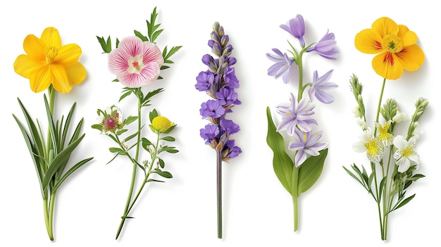 Foto conjunto de diferentes hermosas flores de la temporada de primavera